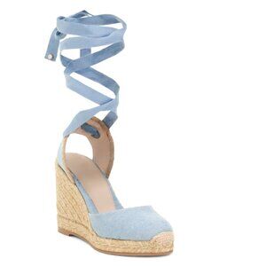 STUART WEITZMAN Cornflower Made In Spain Marguerita Espadrille Wedge Sandals